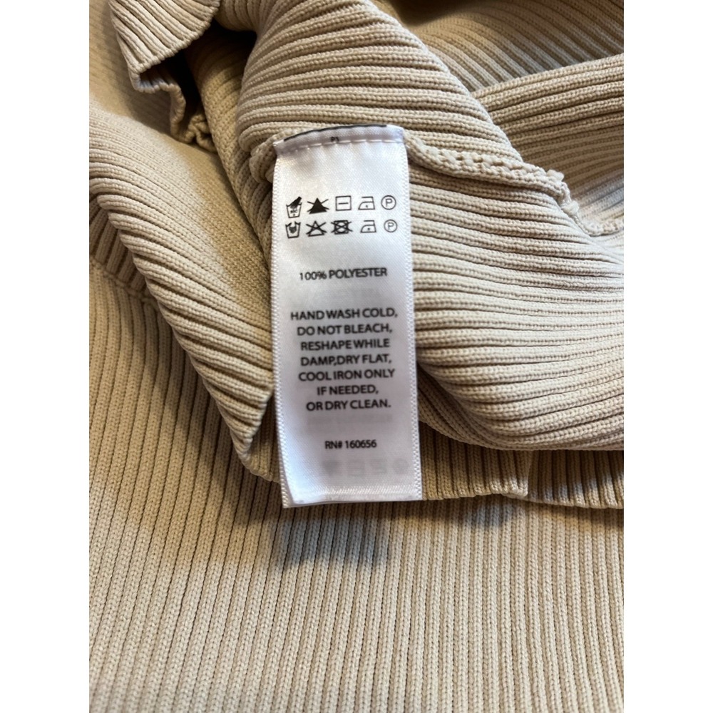 90s Minimalist Clean Girl Quiet Luxury Beige Halter Ribbed Knit Bodycon Dress M - Picture 8 of 8
